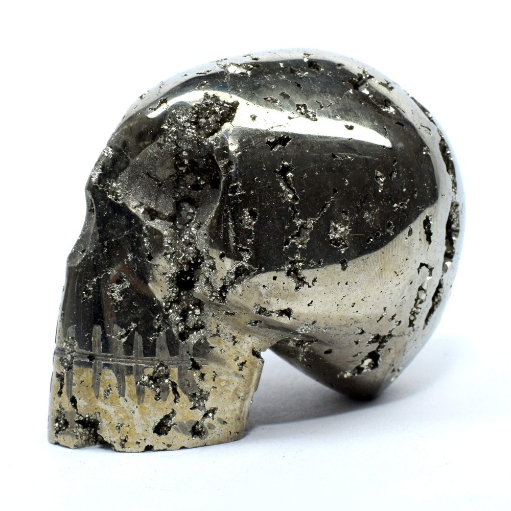 355g Pyrite Cluster Carved into Skull Natural Sparkling Druzy Crystal Geode Polished Mineral Collectible Gemstone Decor Specimen - Peru