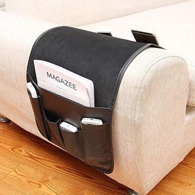 5 Pockets TV Remote Control Holder Couch Sofa Tray Armrest Organiser Oxford Chair Couch Caddy Sofa Armrest Bag Bedside Storage Hanging Organiser for Magazine Books Snack Mobile DVD Cellphone (PU-B)