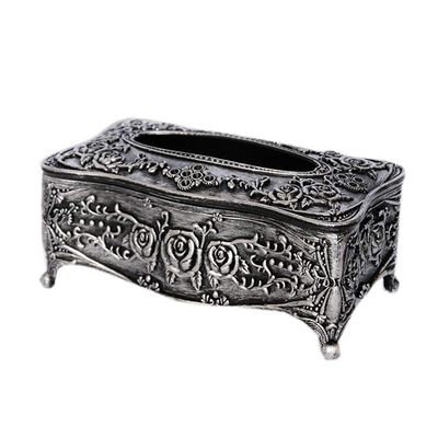 Acrylic European Style Decorative Tissue Holder Paper Napkin Box Creative Tissue Box Holder Rectangular Tissue Box Cover for Home, Office & Car Use (Antique Pewter)