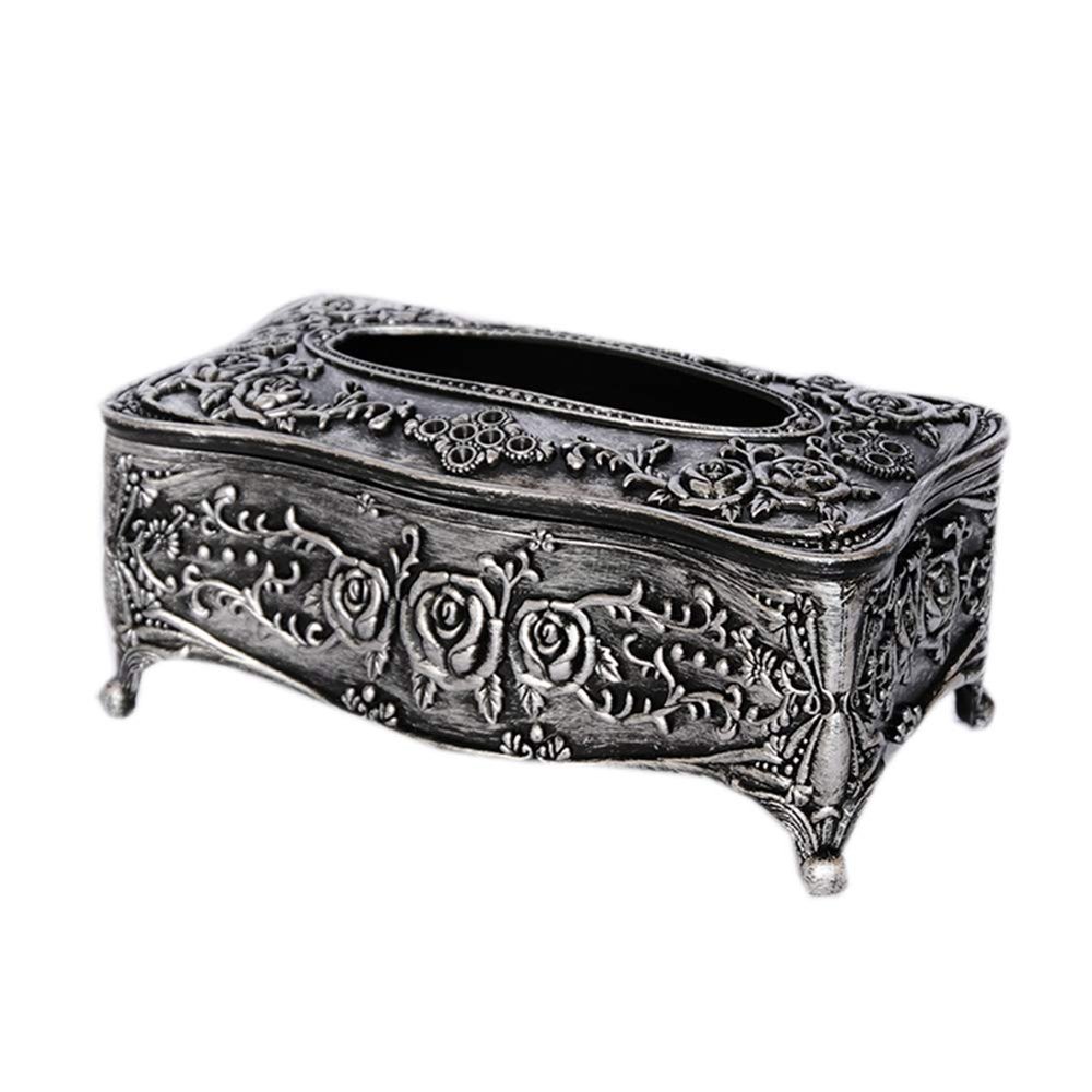 Acrylic European Style Decorative Tissue Holder Paper Napkin Box Creative Tissue Box Holder Rectangular Tissue Box Cover for Home, Office & Car Use (Antique Pewter)