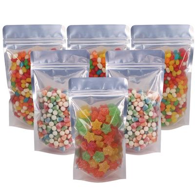 Belinlen 100 Pack 5.5 x 10 Inch Stand Up Pouch Bags Zipper Mylar Bags Clear Front with Aluminum Foil Back Reusable Food Storage Bag for Multipurpose with Gusset Bottom(5.5mil Thickness)