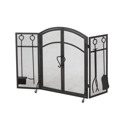 Christopher Knight Home Darlene Modern Iron Folding Fireplace Screen with Door and Tools, Matte Black