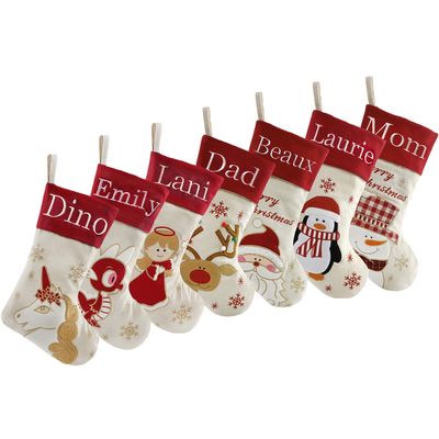 WEWILL Set of 7, 18'' Personalized Christmas Stockings with Embroidery Technology Xmas Customized Stockings for Family Kids