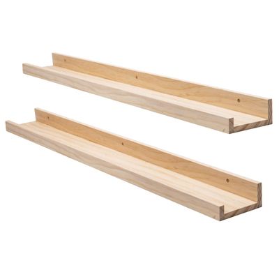 AZSKY Picture Ledge Long Floating Wall Shelf 48 Inch Photo Ledge Display Floating Shelves Wall Mounted Shelves Home Decor Nursery Bookshelf Natural Wood Set of 2