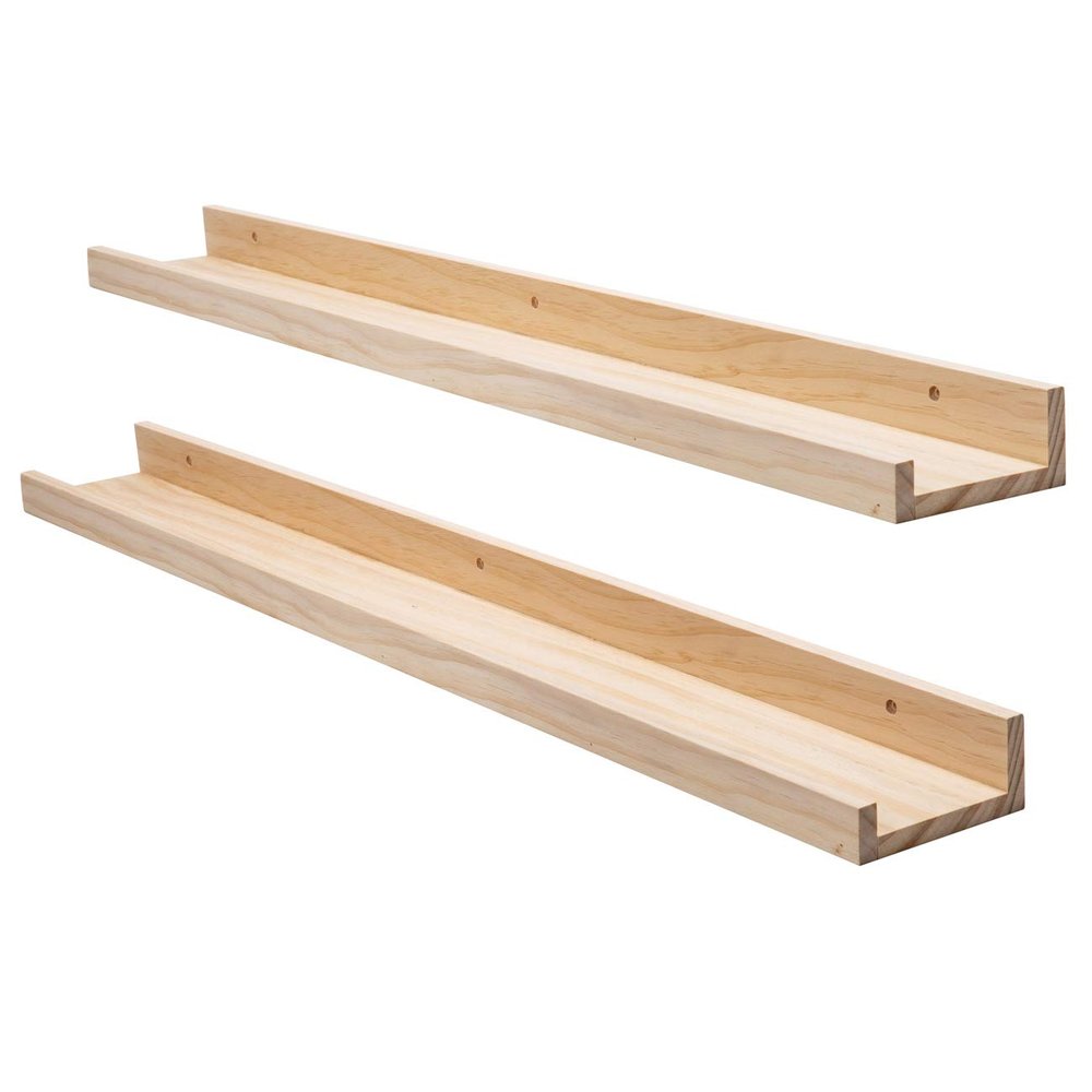 AZSKY Picture Ledge Long Floating Wall Shelf 48 Inch Photo Ledge Display Floating Shelves Wall Mounted Shelves Home Decor Nursery Bookshelf Natural Wood Set of 2
