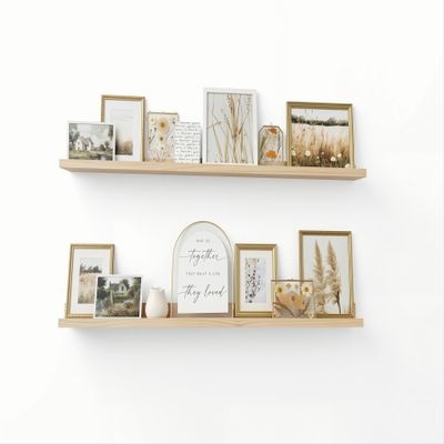 AZSKY Natural Wood Floating Shelves-Wall Mounted Picture Shelf Photo Ledge for Frames & Albums Display-24 Inch Nursery Book Shelf Vinyl Record Shelf for Bedroom, Bathroom, Living Room, Kitchen Decor