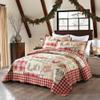 3 Piece Cabin Lodge Ivory Red Quilt Bedspread Set Holiday Greetings Snow Flakes Deer Reindeer Sledge Snow Man Plaid Prints Patchwork Quilt King Scalloped Edged All Over Stitched Christmas Bedding Set view 2