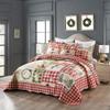 3 Piece Cabin Off White Red Quilt Bedspread Set Holiday Greetings Snow Flakes Deer Sparrow Sledge Snowman Printed Plaid Patchwork Quilt Queen Scalloped Edged All Over Stitched Christmas Bedding Set view 2