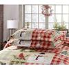 3 Piece Cabin Off White Red Quilt Bedspread Set Holiday Greetings Snow Flakes Deer Sparrow Sledge Snowman Printed Plaid Patchwork Quilt Queen Scalloped Edged All Over Stitched Christmas Bedding Set view 3