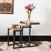 3-Piece Nesting Table Set Brown Rustic Rectangle Iron Wood Metal Finish view 1