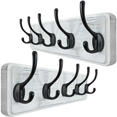 WEBI Coat Rack Wall Mounted,Coat Hooks Wall Mount,16" Hole to Hole,Large Coat Hanger Wall,5 Hooks for Hanging Coats,Hats,Jacket,Clothes,Entryway,Black/White,2 Packs