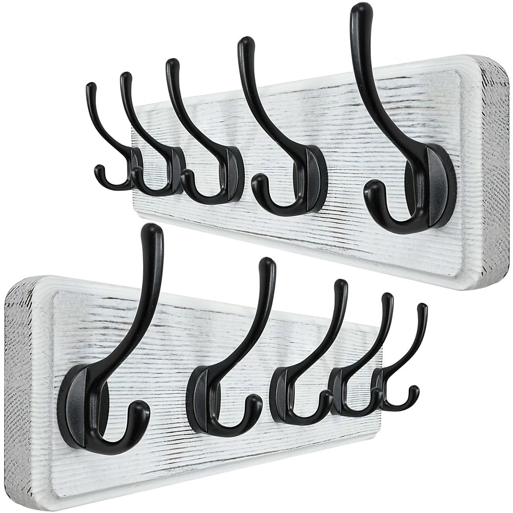 WEBI Coat Rack Wall Mounted,Coat Hooks Wall Mount,16" Hole to Hole,Large Coat Hanger Wall,5 Hooks for Hanging Coats,Hats,Jacket,Clothes,Entryway,Black/White,2 Packs