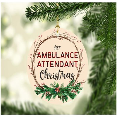 Christmas Decorations Tree Ornament 2025 1st Christmas Ambulance Attendant Congrats On New Job Good Luck Present Family Xmas Ornaments for A Holiday Funny 3" White