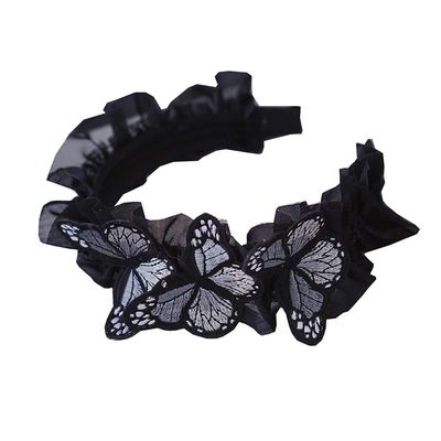 Gothic Vintage Black Lace with 3D Butterfly Fairy Headband for Women Festival Costume Wedding Tea Party Crown Hair Accessory (Black)