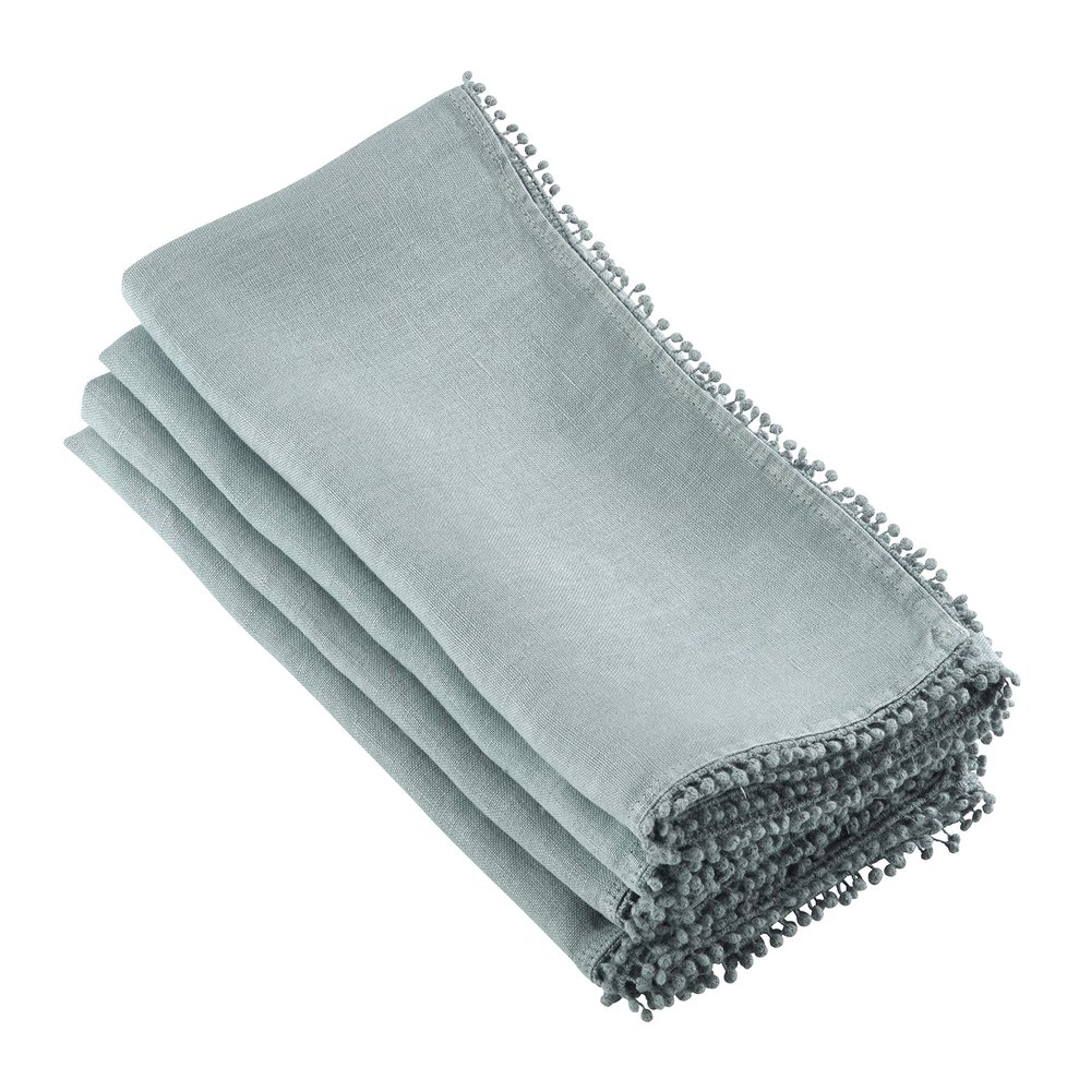 Blue Grey Pom Pom Design Napkin - 20" Square, 4 Ct.