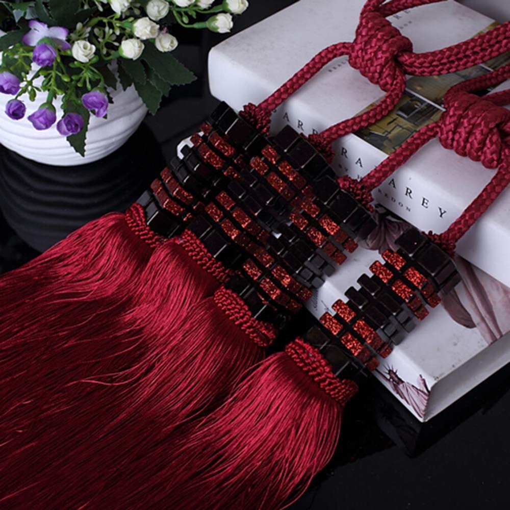 1 Pair High-Grade Double Balls Curtain Buckle Tassels Curtain Tiebacks Drape Decorative Curtain Holdbacks Curtain Tassel Rope Tiebacks (Jujube red)