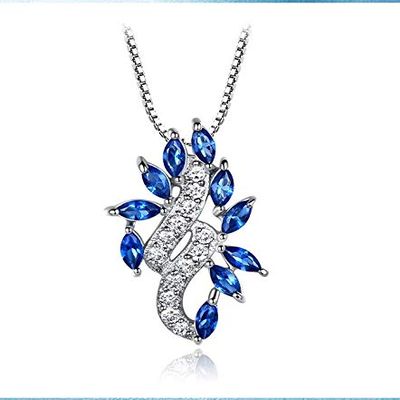 Bansriracha Real 925 Sterling Silver Created Blue Gemstone Cubic Zircon Necklaces & Pendants for Women with Box Chain Fine Jewelry