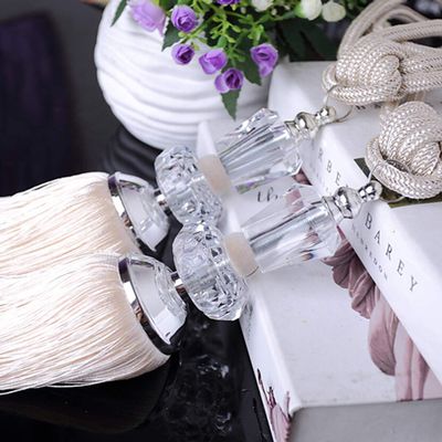 1 Pair Luxurious Crystal Beaded Curtain Tiebacks Creative Curtain Buckle Drapery Curtain Tassel Rope Tiebacks Curtain Holdbacks (Beige)
