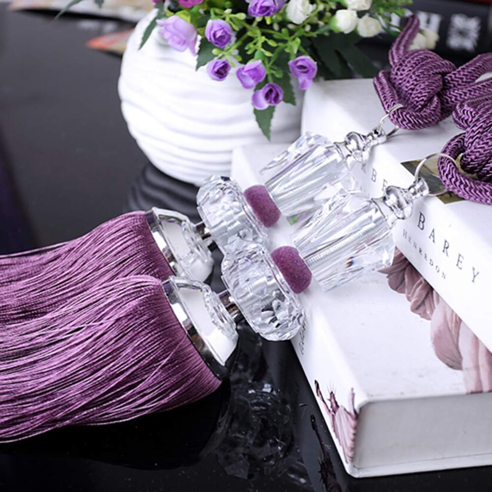 1 Pair Luxurious Crystal Beaded Curtain Tiebacks Creative Curtain Buckle Drapery Curtain Tassel Rope Tiebacks Curtain Holdbacks (Purple)