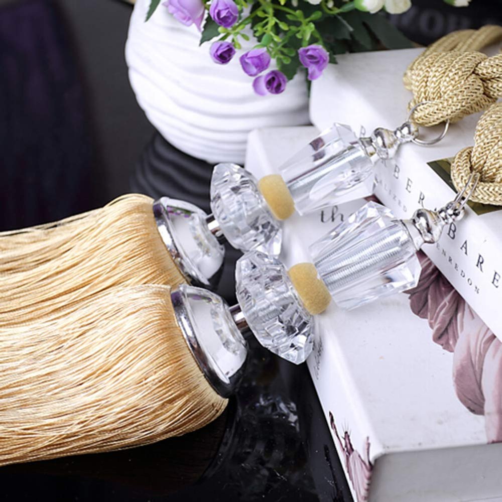 1 Pair Luxurious Crystal Beaded Curtain Tiebacks Creative Curtain Buckle Drapery Curtain Tassel Rope Tiebacks Curtain Holdbacks (Golden)