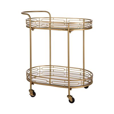 Contemporary Modern Metal 2 Tiered Mirror Tray Bar Cart, Metal Cart, Office, Kitchen, Dining Room, Gold