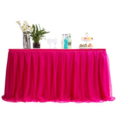 MYMM 6FT(72 * 31 in) Rose red Tulle Tutu Table Skirt, Wedding Bridesmaid, Baby Party Skirt, Rectangle Or Round Decorative Table Decoration, Fashion Deluxe Romantic Birthday Party Shower(Wave)