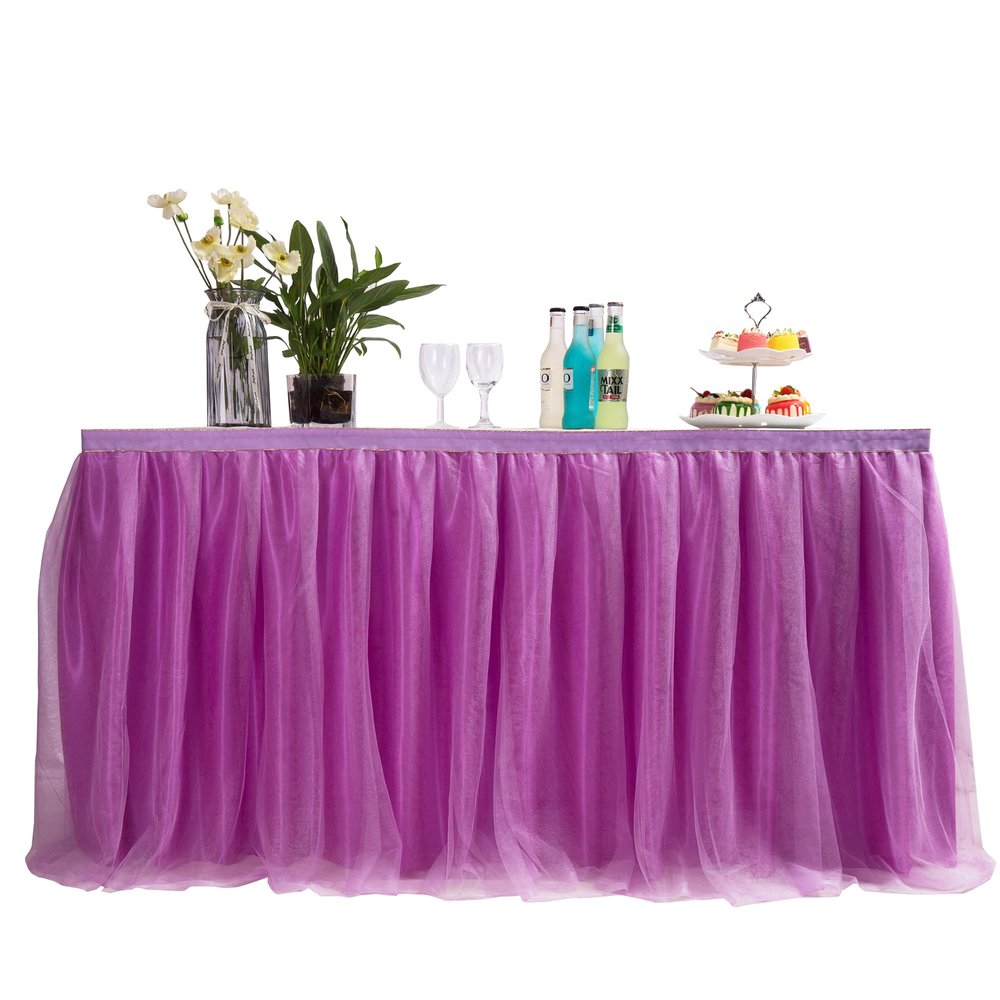 MYMM 9FT(108 * 31 in) Purple Tulle Tutu Table Skirt, Wedding Bridesmaid, Baby Party Skirt, Rectangle Or Round Decorative Table Decoration, Fashion Deluxe Romantic Birthday Party Shower(Wave)