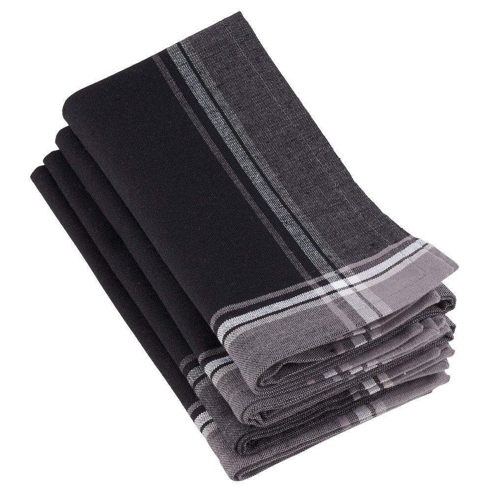 100% Cotton Stripe Border Design Table Napkins (Set of 4) Black Modern Contemporary Square