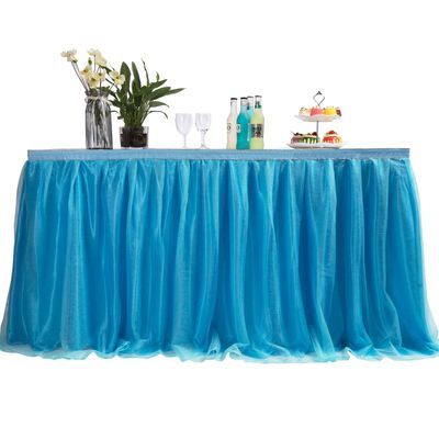 MYMM 9FT(108 * 31 in) Blue Tulle Tutu Table Skirt, Wedding Bridesmaid, Baby Party Skirt, Rectangle Or Round Decorative Table Decoration, Fashion Deluxe Romantic Birthday Party Shower(Wave)