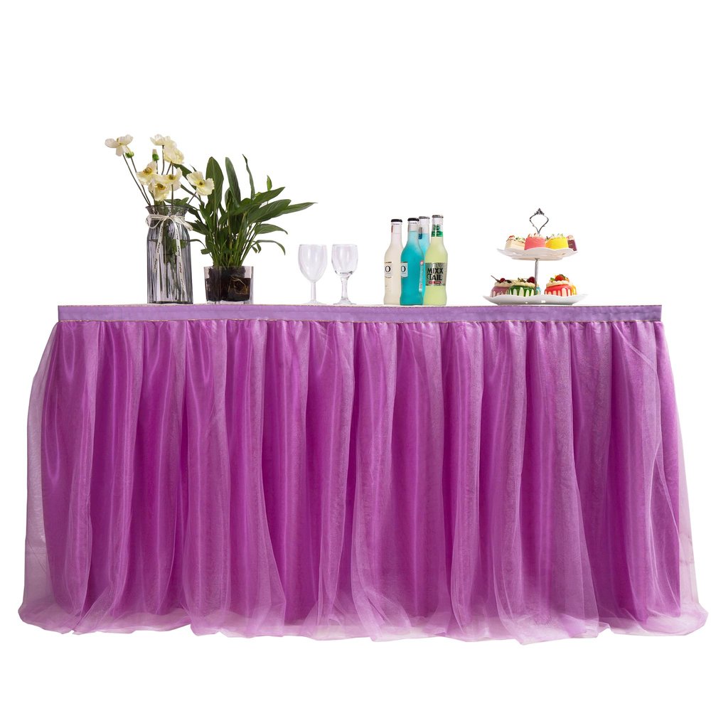 MYMM 3FT(36 * 31 in) Purple Tulle Tutu Table Skirt, Wedding Bridesmaid, Baby Party Skirt, Rectangle Or Round Decorative Table Decoration, Fashion Deluxe Romantic Birthday Party Shower(Wave)
