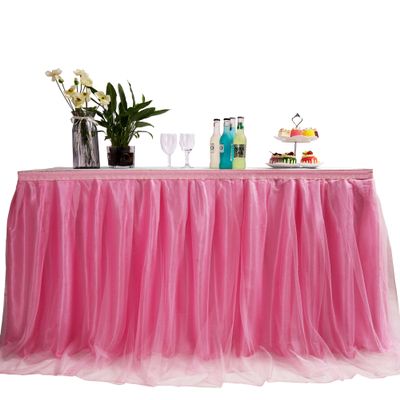 MYMM 6FT(72 * 31 in) Pink Tulle Tutu Table Skirt, Wedding Bridesmaid, Baby Party Skirt, Rectangle Or Round Decorative Table Decoration, Fashion Deluxe Romantic Birthday Party Shower(Wave)