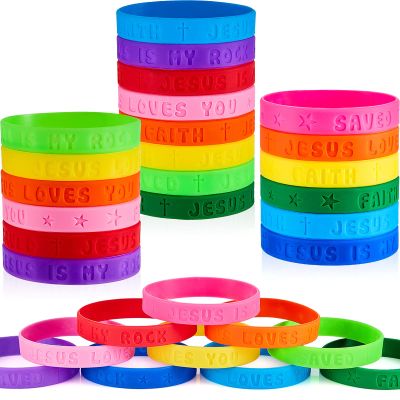 Gejoy 60 Pcs Jesus Loves You Silicone Bracelets Bulk Colorful Christian Bible Verse Bracelets Religious Rubber Wristbands Christian Gifts for Church Thanksgiving Christmas Party Gift Favors