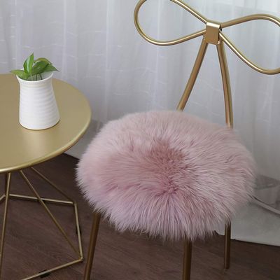 LOVEHOME Round Sheepskin Seat Cover,Fur Chair Cushion Wool Area Rugs for Floor Plush Carpet for Children Kids(only 1 Piece)-Pink 50x50cm(20x20inch)
