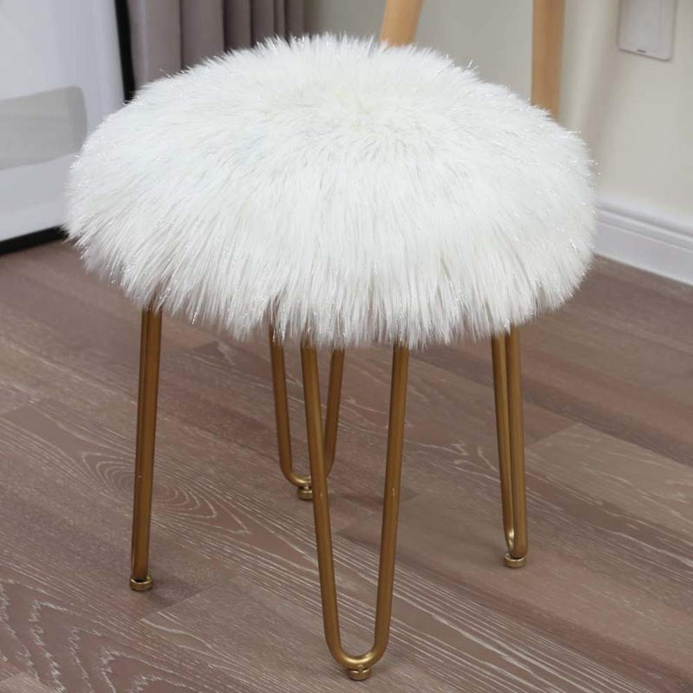 LOVEHOME Long Wool Seat Cushion,Sheepskin Seat Cover,Faux Fur Chair Pad Winter Warm Round Solid Color Chair Cover-whiteb 50x50cm(20x20inch)