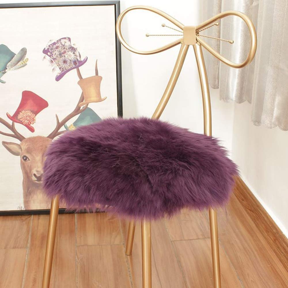 LOVEHOME Round Wool Seat Cushion,Sheepskin Chair Cover,Soft Fur Chair Pads Fluffy Seat Cover Cushions for Stool Or Barstool-Purple 50x50cm(20x20inch)