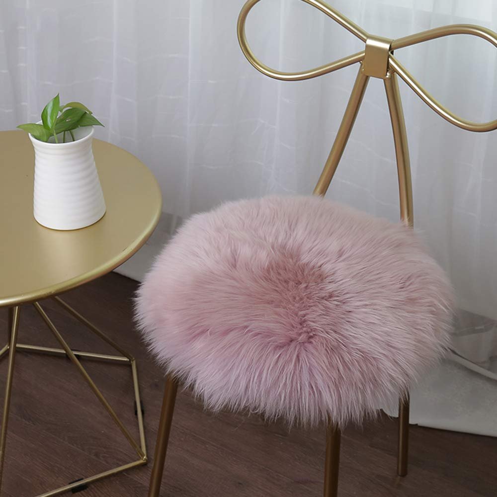 LOVEHOME Round Sheepskin Seat Cover,Fur Chair Cushion Wool Area Rugs for Floor Plush Carpet for Children Kids(only 1 Piece)-Pink 60x60cm(24x24inch)