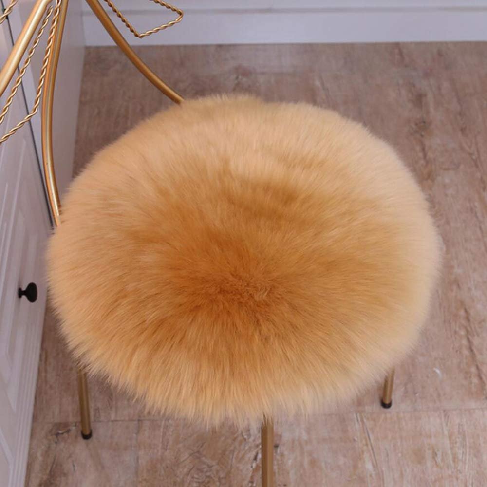 LOVEHOME Australia Sheepskin Seat Cushion,Genuine Wool Seat Cover,Round Fluffy Faux Chair Cushion Plush Seat Pads for Barstool Or Stool-k 40x40cm(16x16inch)