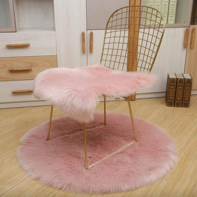 LOVEHOME Square Sheepskin Chair Cushion,Fluffy Wool Car Interior Seat Cover,Soft Seat Cushion Warm Fit for Auto Square Table-Pink 50x50cm(20x20inch)