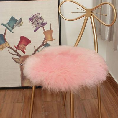 LOVEHOME Round Wool Seat Cushion,Sheepskin Chair Cover,Soft Fur Chair Pads Fluffy Seat Cover Cushions for Stool Or Barstool-Pink 60x60cm(24x24inch)