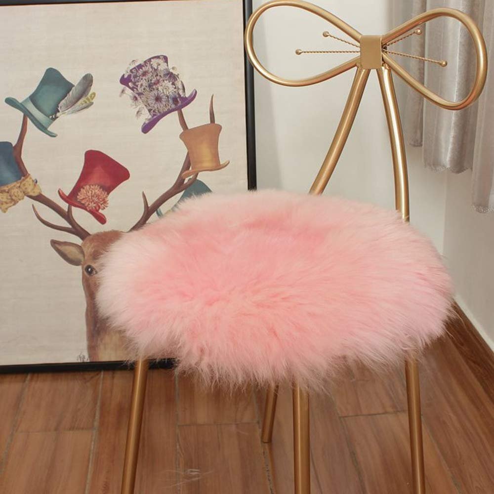 LOVEHOME Round Wool Seat Cushion,Sheepskin Chair Cover,Soft Fur Chair Pads Fluffy Seat Cover Cushions for Stool Or Barstool-Pink 50x50cm(20x20inch)
