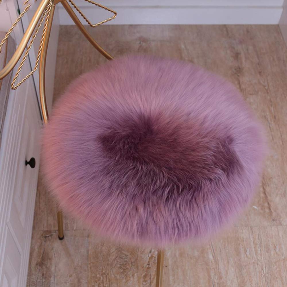 LOVEHOME Australia Sheepskin Seat Cushion,Genuine Wool Seat Cover,Round Fluffy Faux Chair Cushion Plush Seat Pads for Barstool Or Stool-h 40x40cm(16x16inch)
