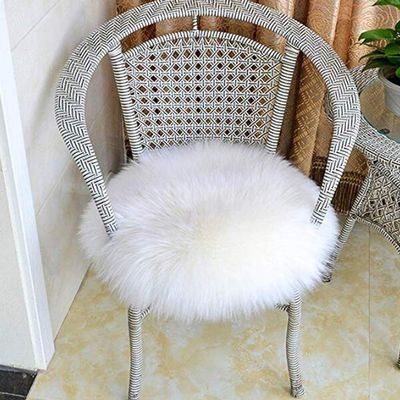 LOVEHOME Round Sheepskin Seat Cover,Fur Chair Cushion Wool Area Rugs for Floor Plush Carpet for Children Kids(only 1 Piece)-White 45x45cm(18x18inch)