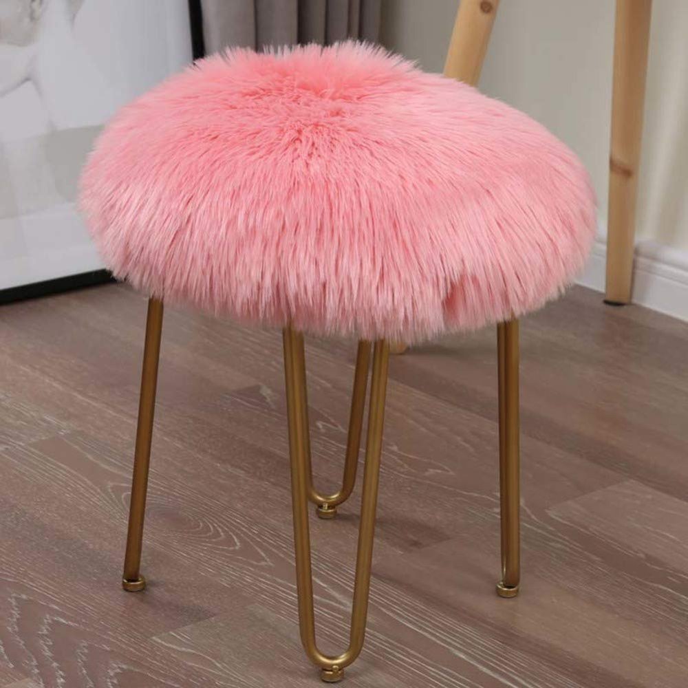 LOVEHOME Long Wool Seat Cushion,Sheepskin Seat Cover,Faux Fur Chair Pad Winter Warm Round Solid Color Chair Cover-Pink 40x40cm(16x16inch)