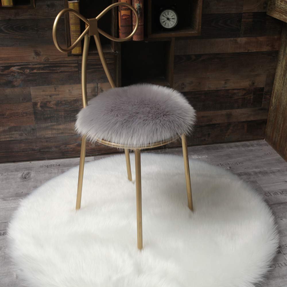 LOVEHOME Round Sheepskin Seat Cover,Fur Chair Cushion Wool Area Rugs for Floor Plush Carpet for Children Kids(only 1 Piece)-Gray 60x60cm(24x24inch)