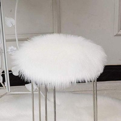 LOVEHOME Round Sheepskin Seat Cover,Fur Chair Cushion Wool Area Rugs for Floor Plush Carpet for Children Kids(only 1 Piece)-White 35x35cm(14x14inch)