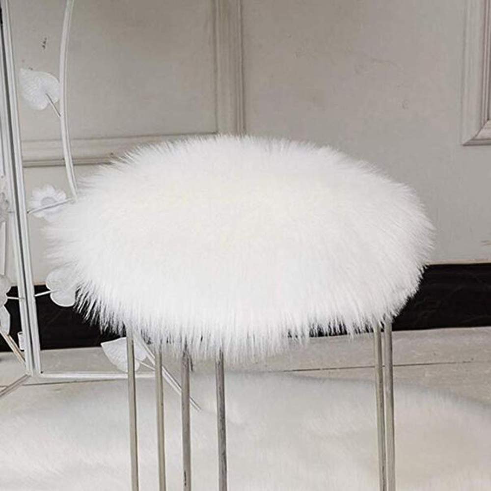 LOVEHOME Round Sheepskin Seat Cover,Fur Chair Cushion Wool Area Rugs for Floor Plush Carpet for Children Kids(only 1 Piece)-White 35x35cm(14x14inch)