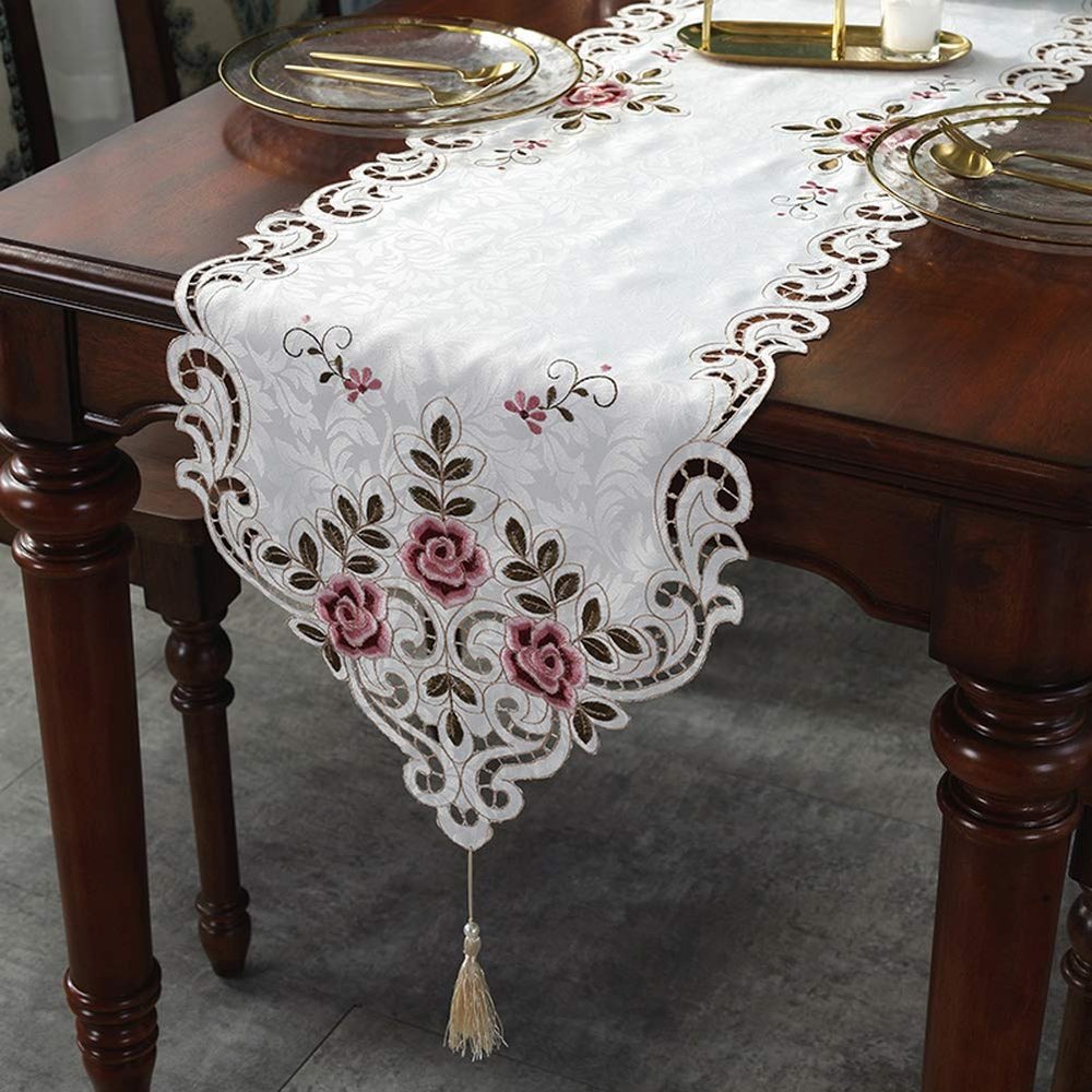 Table Runners AGYH Simple European lace Embroidery Table Flag Coffee Table Table Decoration Tablecloth Bed Flag Shoe Cabinet Fabric 40 * 250cm (Size : 40 * 250cm)
