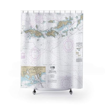 Virgin Gorda to St Thomas Nautical Chart Shower Curtains, 71 x 74