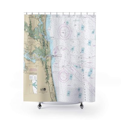Amelia Island, Atlantic Beach, St Johns River Nautical Chart Shower Curtains, 71 x 74