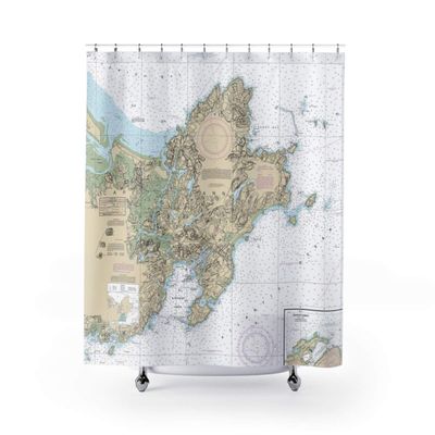 Cape Ann, Gloucester Harbor, Rockport Harbor, Annisquam Nautical Chart Shower Curtains, 71 x 74